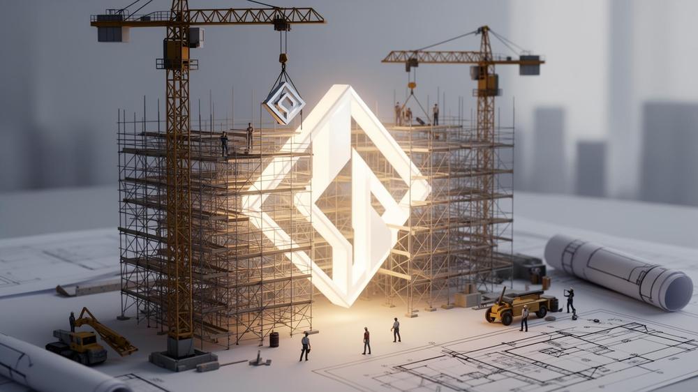Marca sendo construída como uma edificação - conceito visual de branding em desenvolvimento